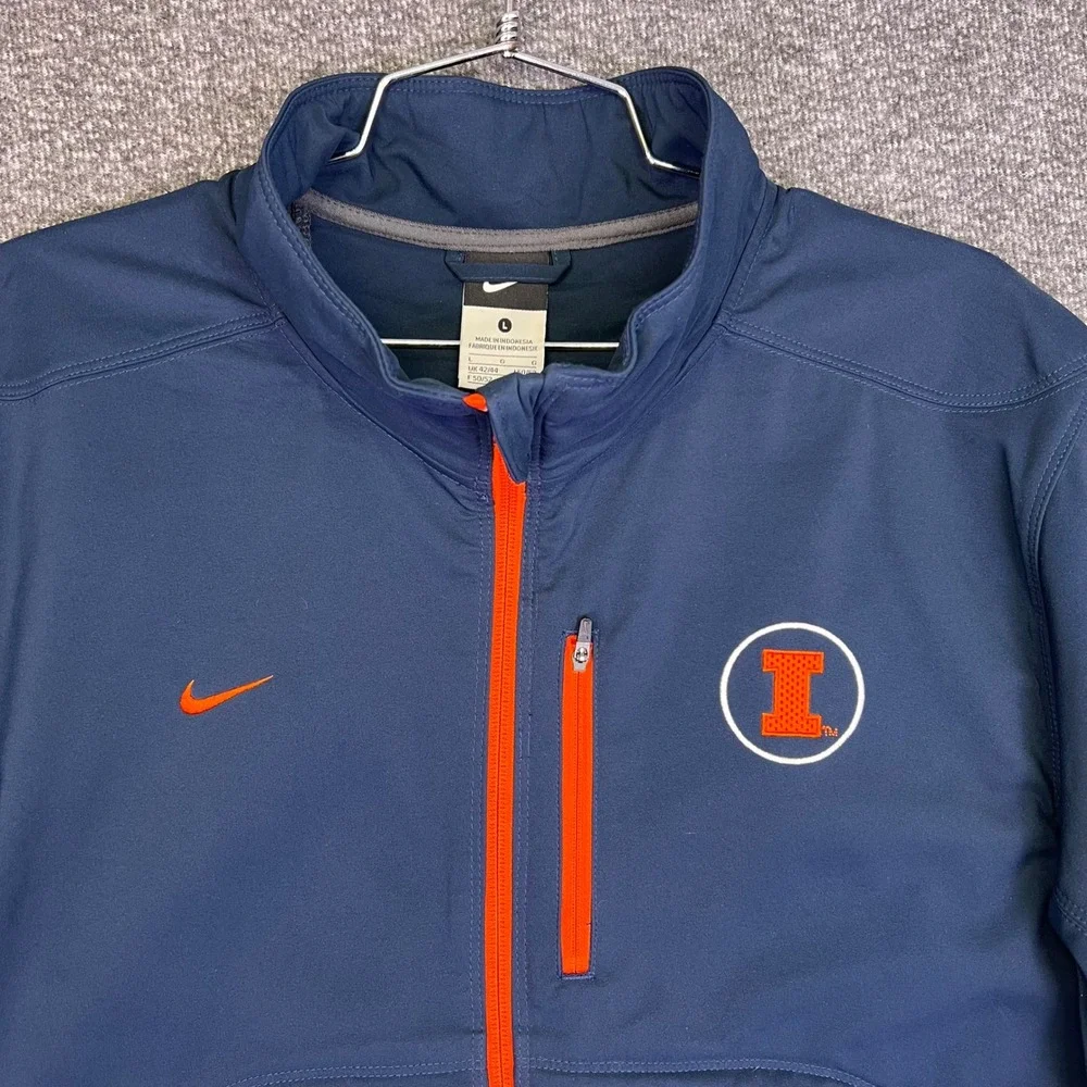 Nike Illinois Fighting Illini Jacket Mens L Navy Blue Softshell Sporty Casual